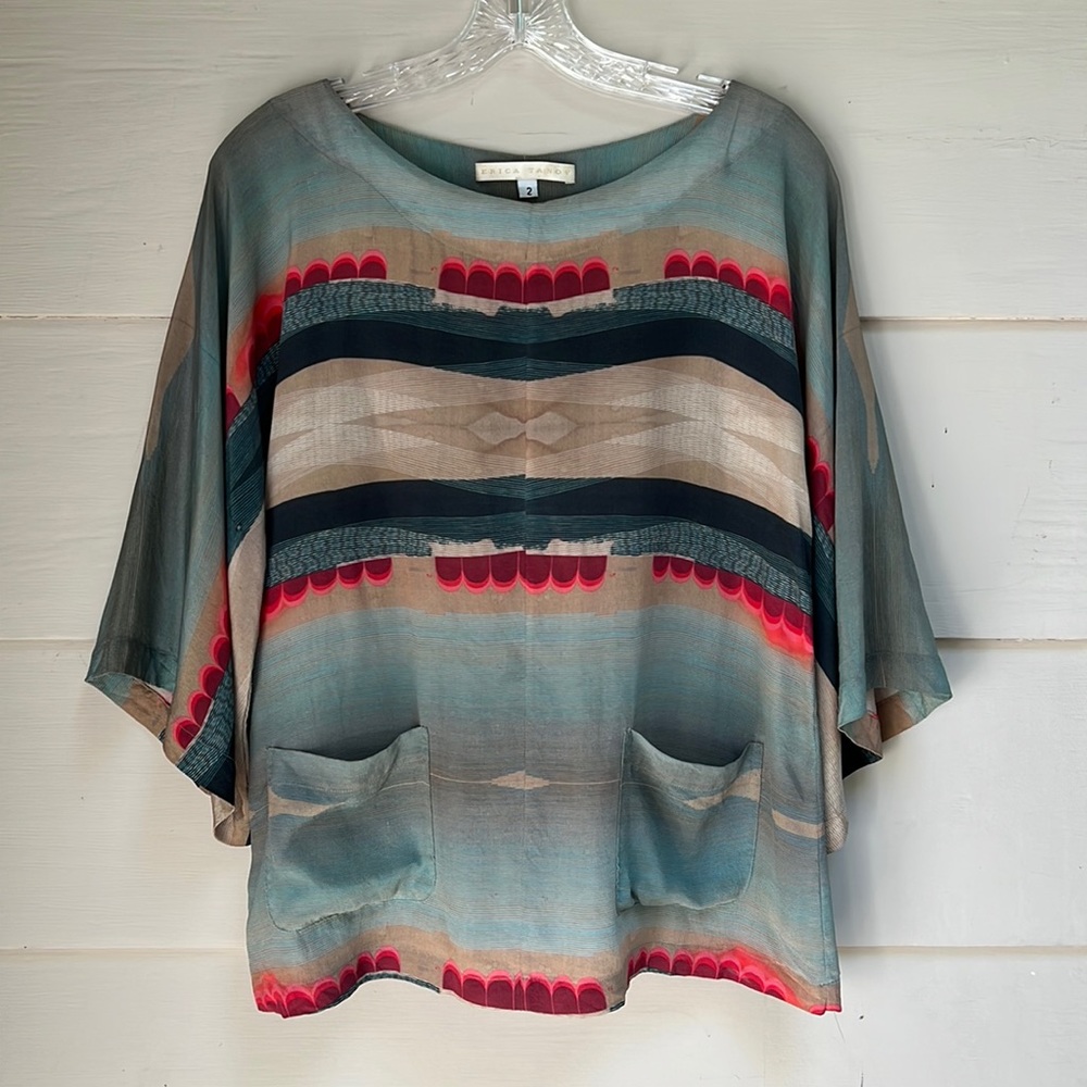 Erica Tanov Original Print Silk Blouse size 2